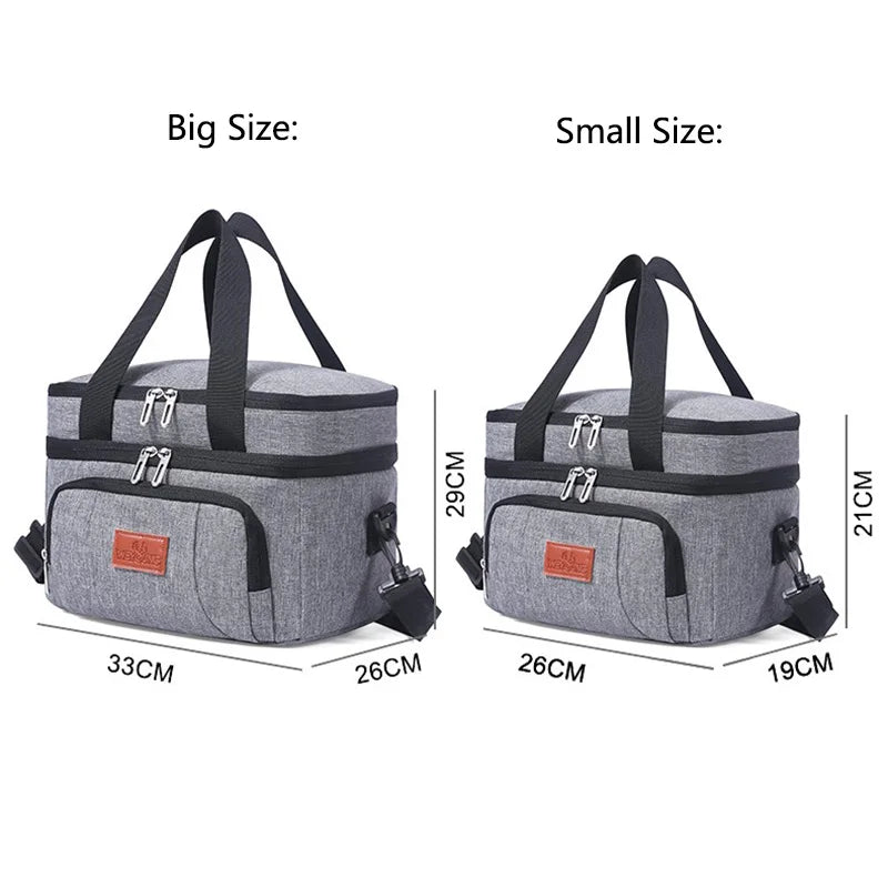Double Layer Insulated Lunch Bag with Shoulder Strap – Large Capacity Picnic & Travel Tote